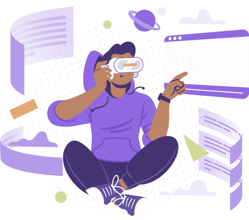 An illustration of someone exploring an AI-powered platform